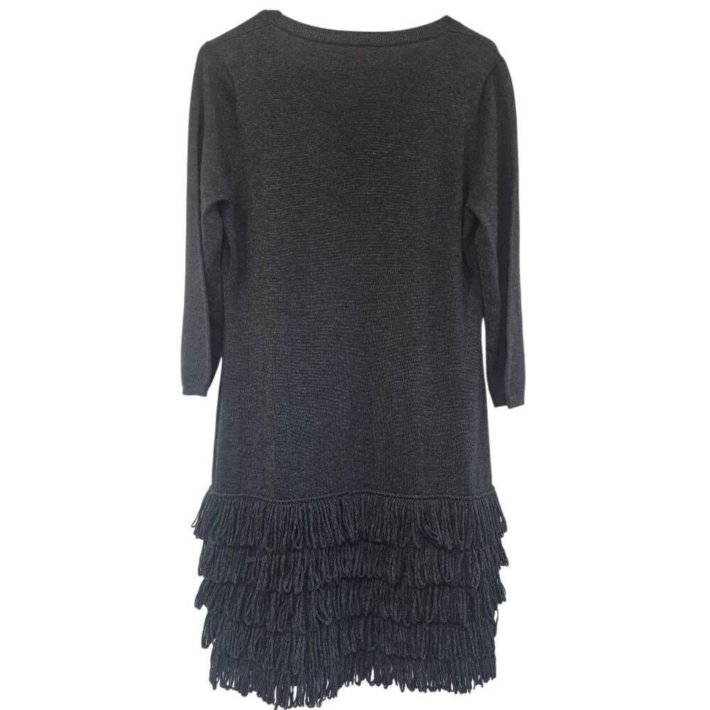 Calvin Klein Women's Heather Black Acrylic/Poly Scoop Neck 3/4 Sleeves Looped Fr - Picture 4 of 11